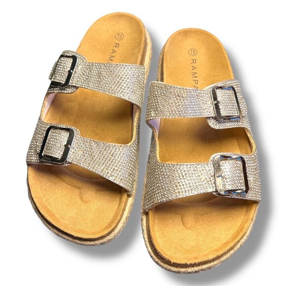 NWOT Women’s Silver Bling Rampage Jeweled Birken Style Sandals Slip On Size 7.5 - Picture 2 of 6